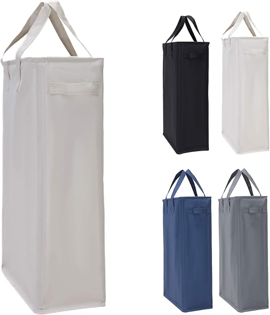 IHOMAGIC 45L Thin Laundry Hamper, Slim Laundry Basket Foldable Small Laundry Washing Bin with Durable Extended Handles Oxford Fabric Dirty Clothes Corner Hamper Storage Basket for Clothes Toys (Beige)
