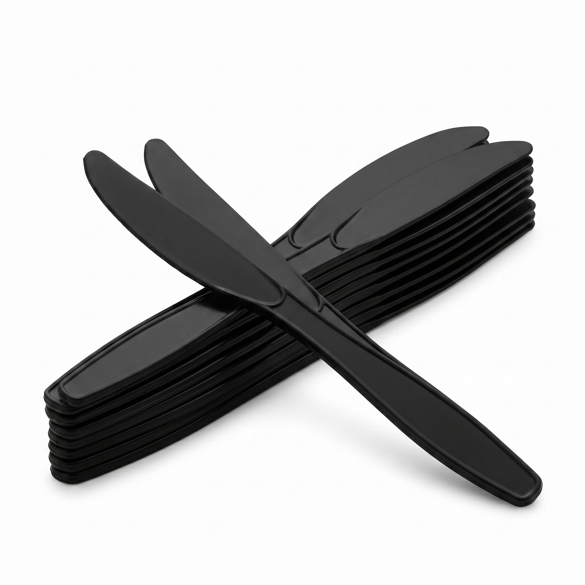 Venuscello® 500 x Tithe Black Plastic Knives Heavy Duty Reusable Strong Grip Lightweight Cutlery for Party BBQ Salad Fruits Snacks Picnic Catering Weddings & Events