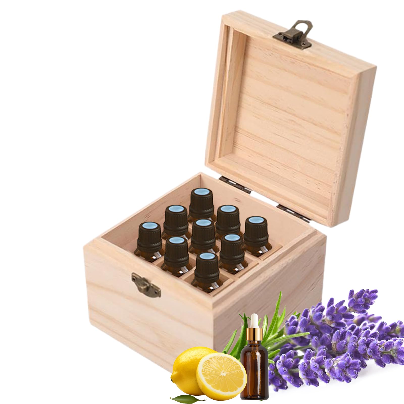 JasCherry 16 Slots Wooden Essential Oil Organizer, Hard Pine Wood Carrying Box, Holds 10 ml Aromatherapy Bottles, Ideal Organizer for Travel and Presentation