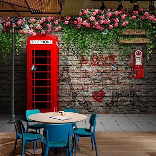 ONESOL Fond d’écran mur 3d papier peint London phone booth rose mural salon chambre à coucher...