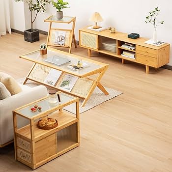 Amazon.com: YNWDBY Rustic Coffee Table, Glass Top & Rattan