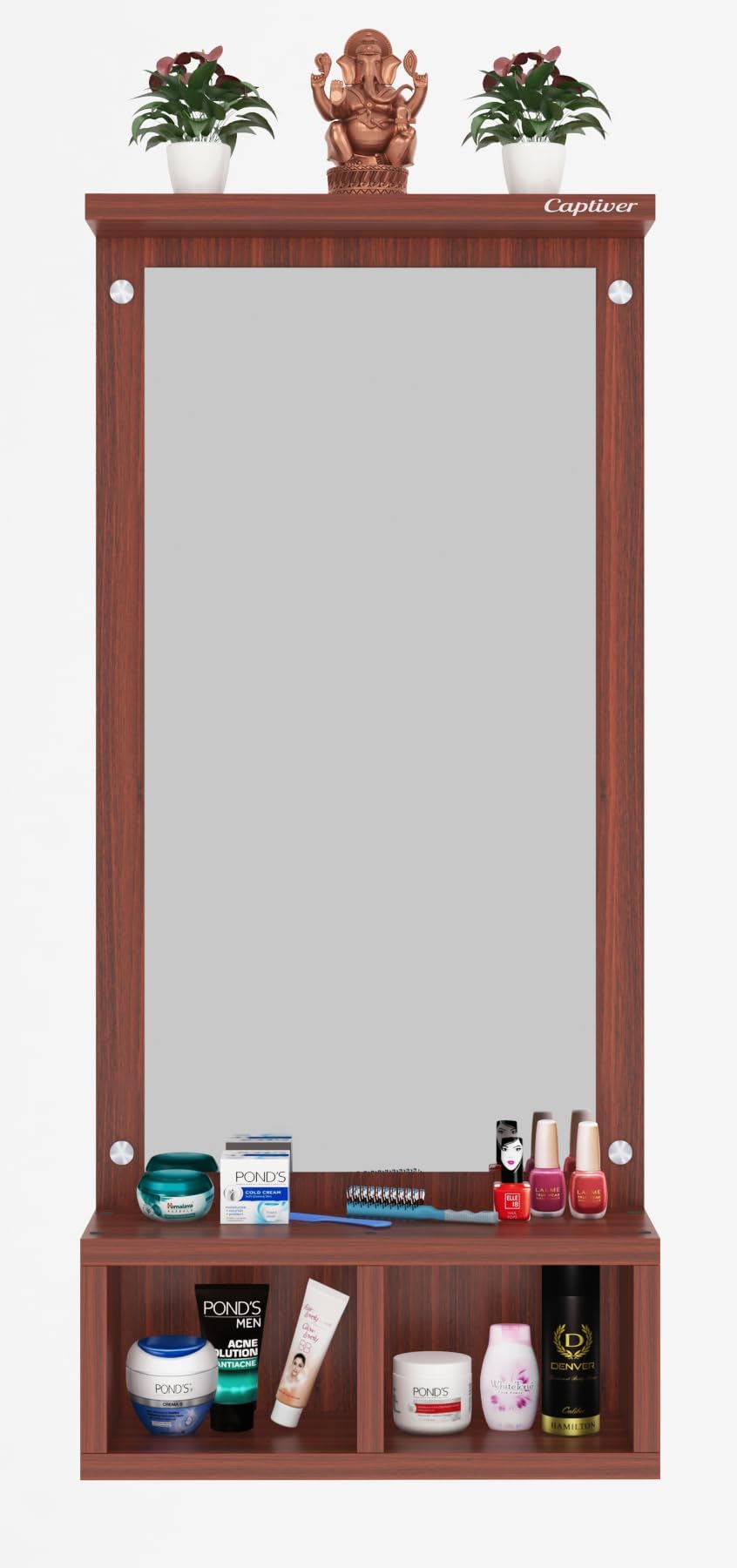 Captiver Engineered Wood Frameless Rectangular Wall Mounted Dressing Mirror Table 2 Storage Box Shelf (Finish, Teak) II Bathroom Cabinet Organiser Accessories Decorative Unframed-image-31