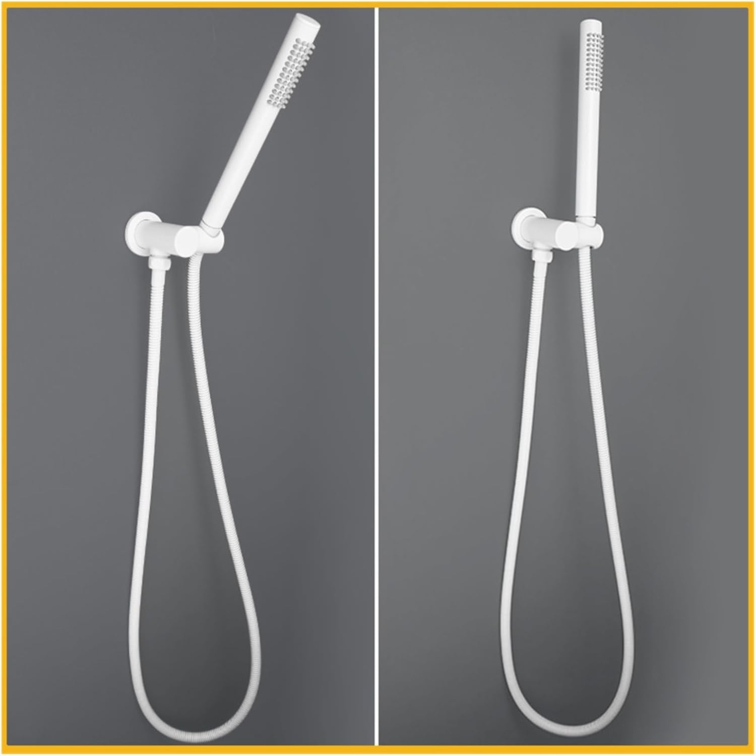Shower Head Bathroom Accessories Wall-Mounted Round Bracket Water-Saving Hand 1.5M Hose(White 2 pcs)