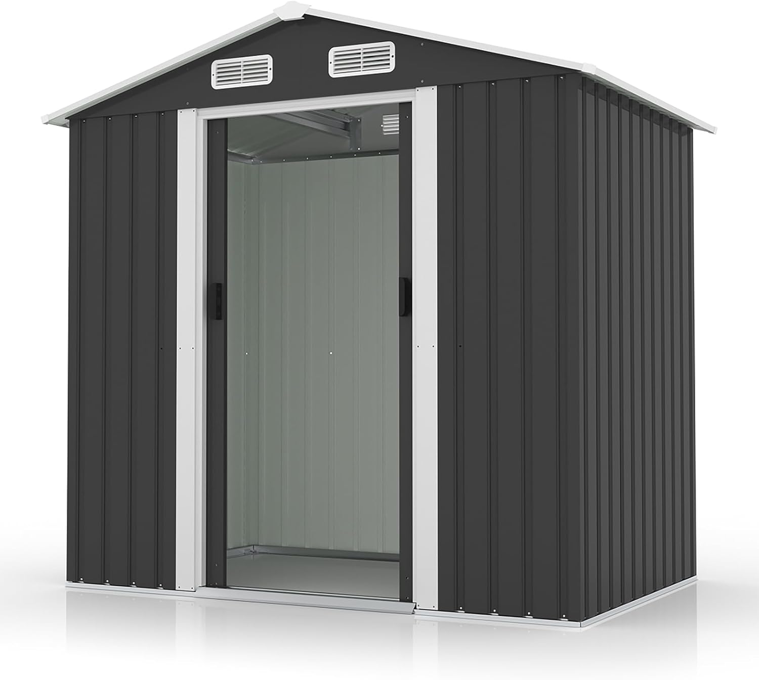 VINGLI Outdoor Storage Shed, 6x4 FT Metal Shed with Sliding Door, Air Vent, Patio Storage House, Weatherproof Tool Shed for Patio, Garden, Yard, Outside Use, Black