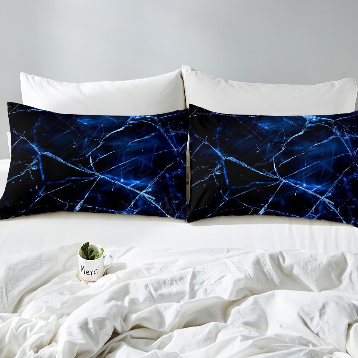 Feelyou Blue Black Geometric Duvet Cover Queen Size Kids Marble Comforter Cover Set for Boys Girls Teens Abstract Stripes Bedding Set Breathable Abstract Texture Bedspread Cover Quilt Cover