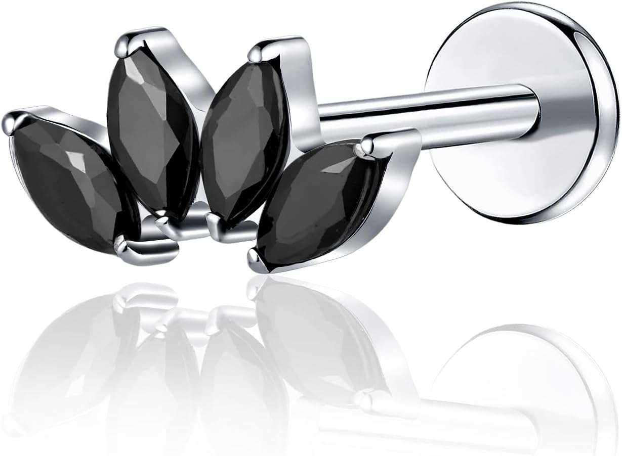 BelezaDosas G23 Titanium Labret Studs Threadless Push-in Labret CZ Press Fit 16G 6mm 8mm Lip Cluster Tragus Helix Medusa Cartilage Monroe Push Back Earring Piercing Jewelry for Men Women