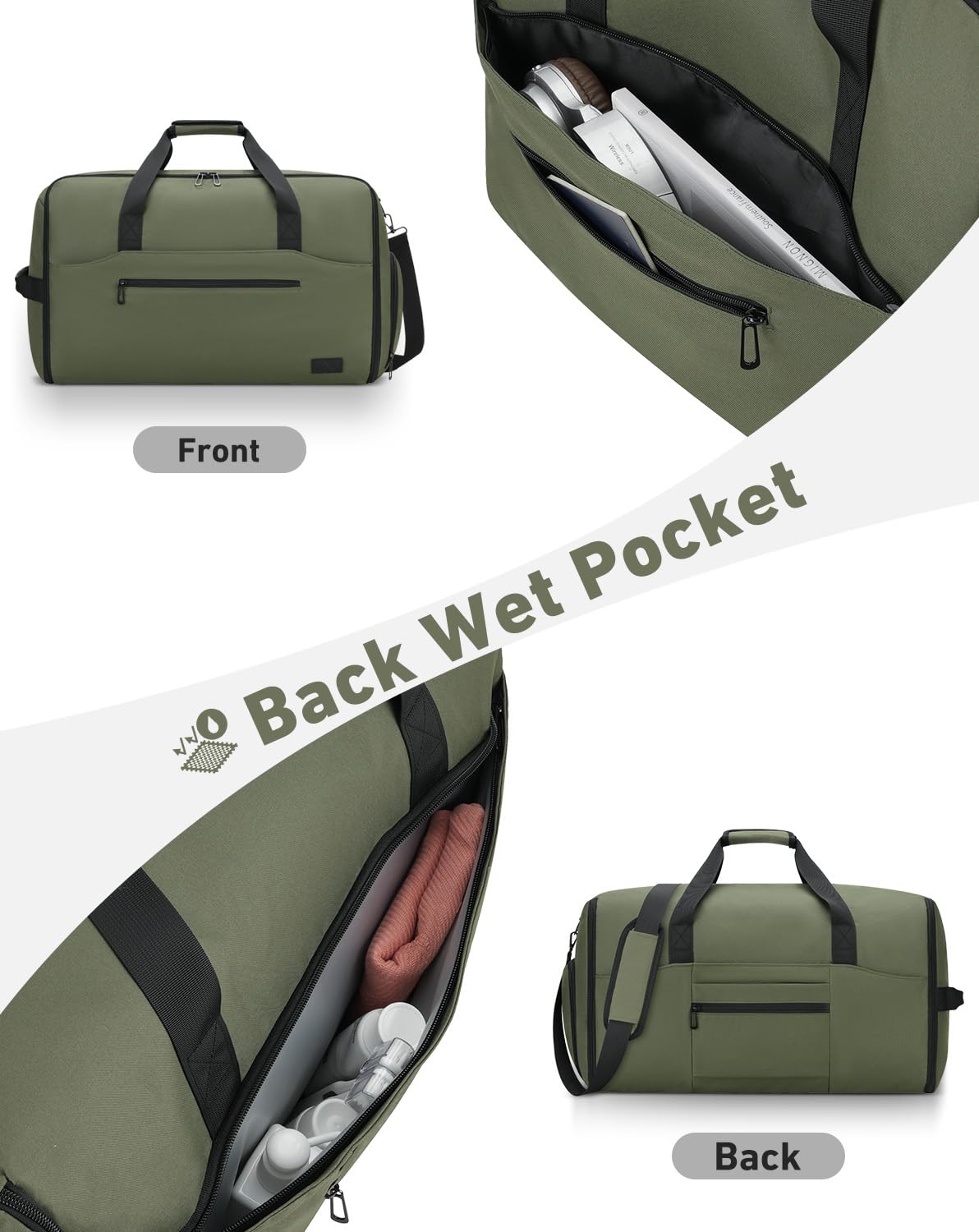 Borsone porta abiti da uomo e donna, convertibile per viaggi, borsa da viaggio espandibile con scomparto per scarpe per viaggi di lavoro, fine settimana, matrimonio (nero)