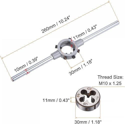 Miniatura 9 de uxcell Juego de llaves de mango de troquel, M10 x 0.75 roscado redondo y 1.181in (compatible con troqueles M10-M11) soporte de llave ajustable
