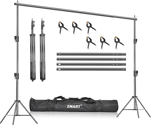 EMART Soporte de fondo resistente, 7 x 10 pies, kit de sistema de soporte de fondo ajustable con bolsa de transporte para fotografía