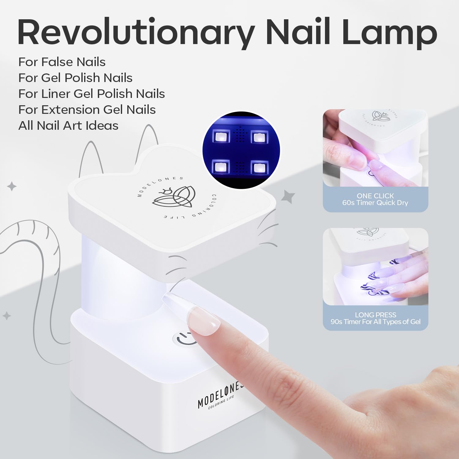 modelones Kit Uñas, Nail Kit de Tips Uñas Gel con Pegamento, 500 Uñas Postizas Resina, 6 en 1 Pegamento Uñas Postizas, Mini Lampara Uñas Semipermanentes, Kit De Uñas Para Principiantes