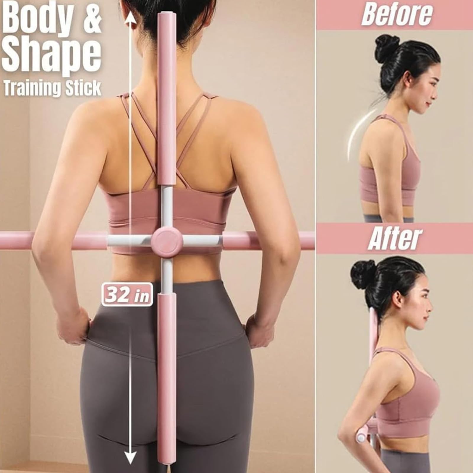 Yoga Stange, Haltungskorrektur Anti Buckel Fitness Training Cross Stöcke, Bodybuilding Yoga Pilates Stick, Buckel Korrekturstab für Hause Ganzkörpertraining Fitnessstudio