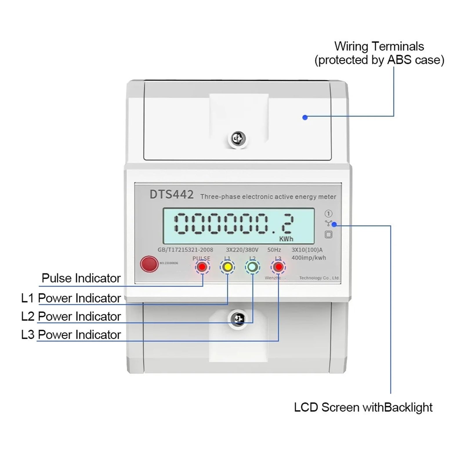 Elektryczny licznik energii, 4P trójfazowy szyna DIN, 4-przewodowy, elektroniczny licznik zużycia energii, cyfrowy wyświetlacz LCD (Basic Energy Meter, 20 (80) A)