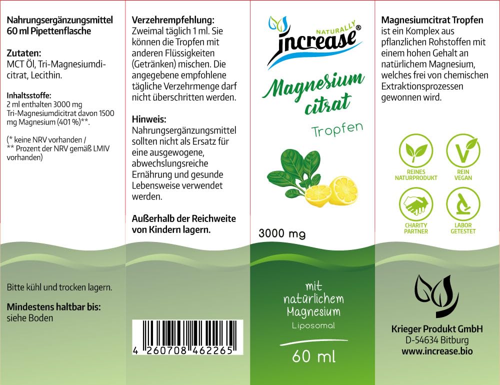 Nimm 3, zahl 2 Aktion Liposomale Magnesiumcitrat Tropfen hochdosiert - (270.000mg in 3 Flaschen) 3000mg Magnesiumcitrat pro Tag davon 1500 mg Magnesium - MCT Öl - Hohe Bioverfügbarkeit