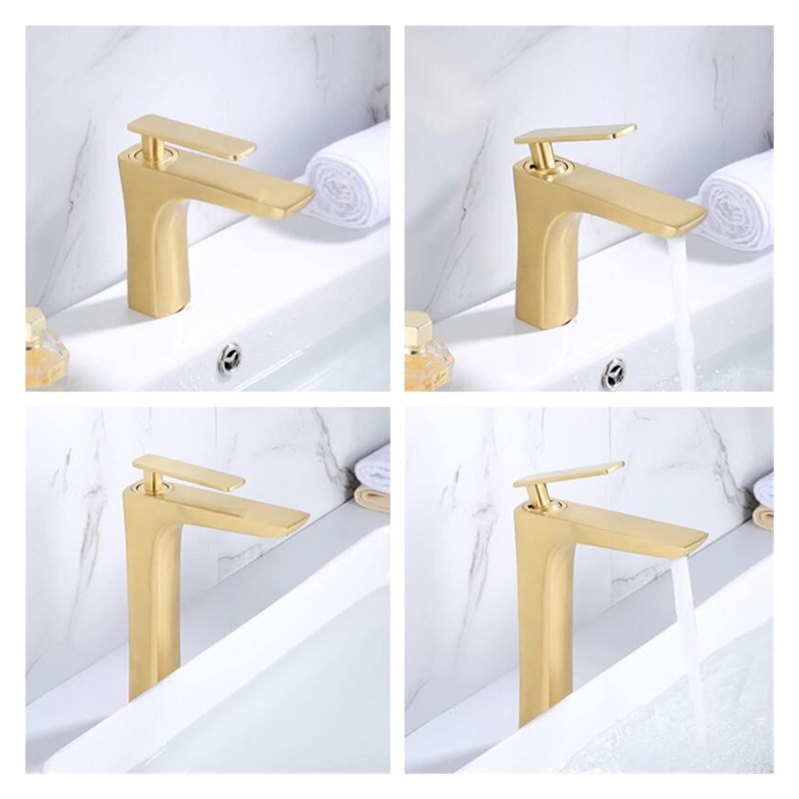 Grifo de baño de Oro Cepillado, Mezclador de Lavabo de latón, Grifo de Agua fría y Caliente para Lavabo de baño, Grifo Mezclador para Lavabo de baño