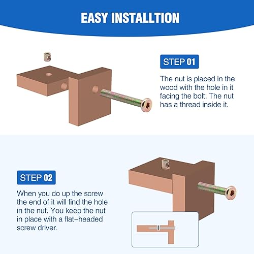 Miniatura 7 de Juego de 25 tornillos para cuna de bebé, juego de 25 tornillos y tuercas de barril, M6x45mm2.165 in2.559 in2.953 in3.346 in3.346 in, Kit surtido de