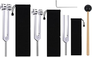 Tuning Fork Set (128Hz, 256Hz, 512Hz) of 3, Aluminum Forks with Hammer, Carry Bag for Chakra/ Healing/ Medical/ Sound Therapy Instruments