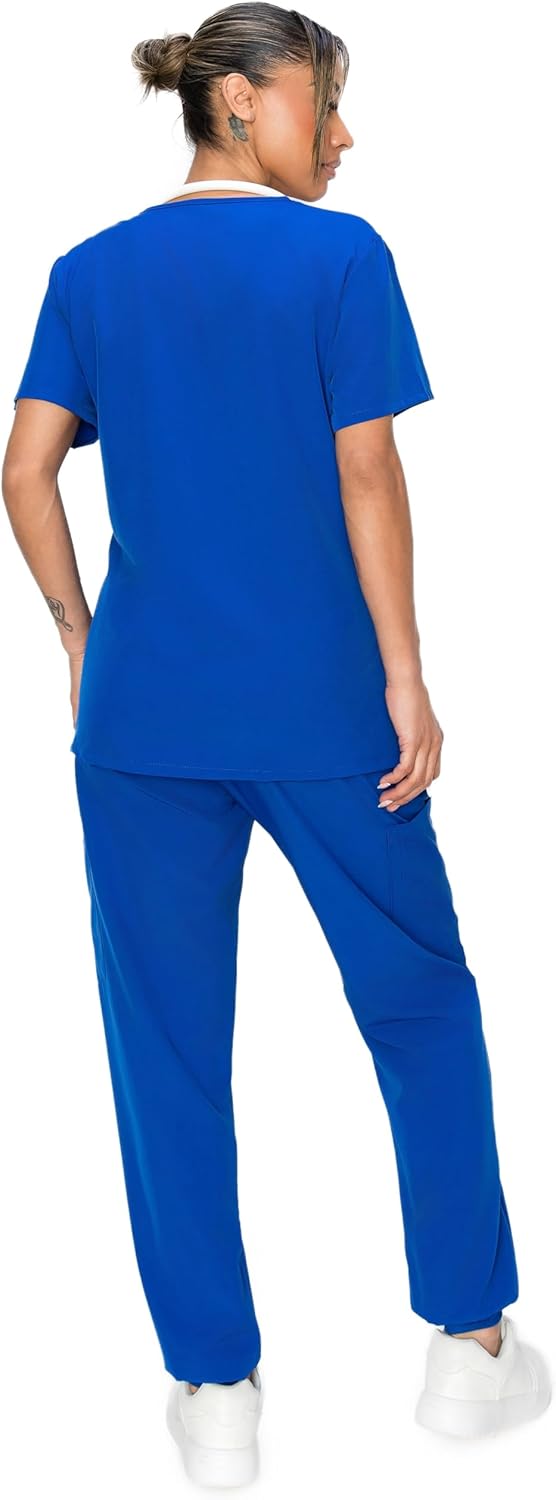 Minty Mint Women's Stretchy Scrub Sets V Neck Top Cargo Slim Jogger Pants Royal Blue S