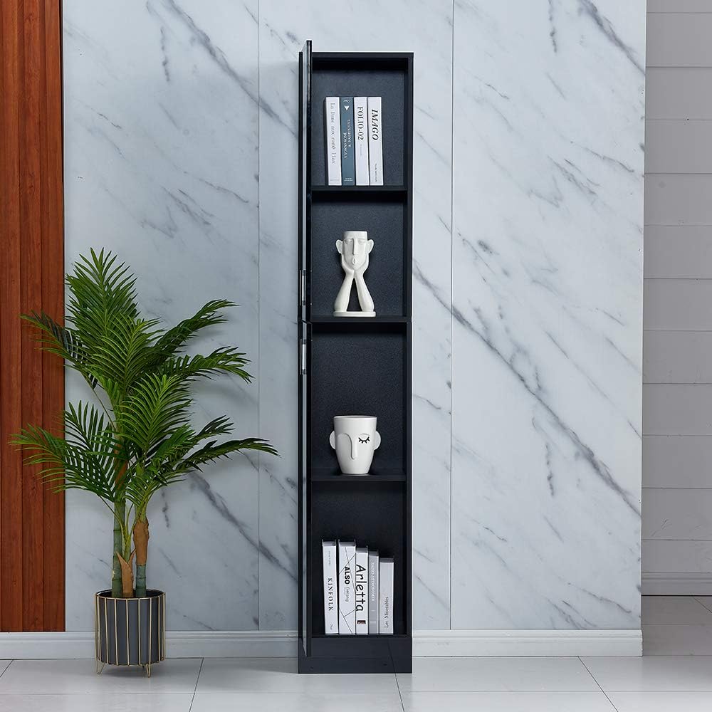 Saadiya 74 Inch Tall Narrow Bookcase, Modern White Corner