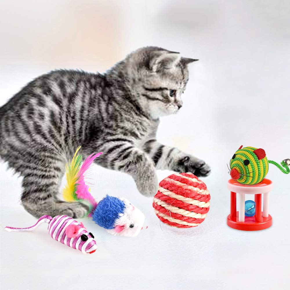 GOLDGE Jouets Chat Interactif, 16 pièces Jouets Chat, Souris, Balles, Baguettes de Plumes pour Kitty interactifs