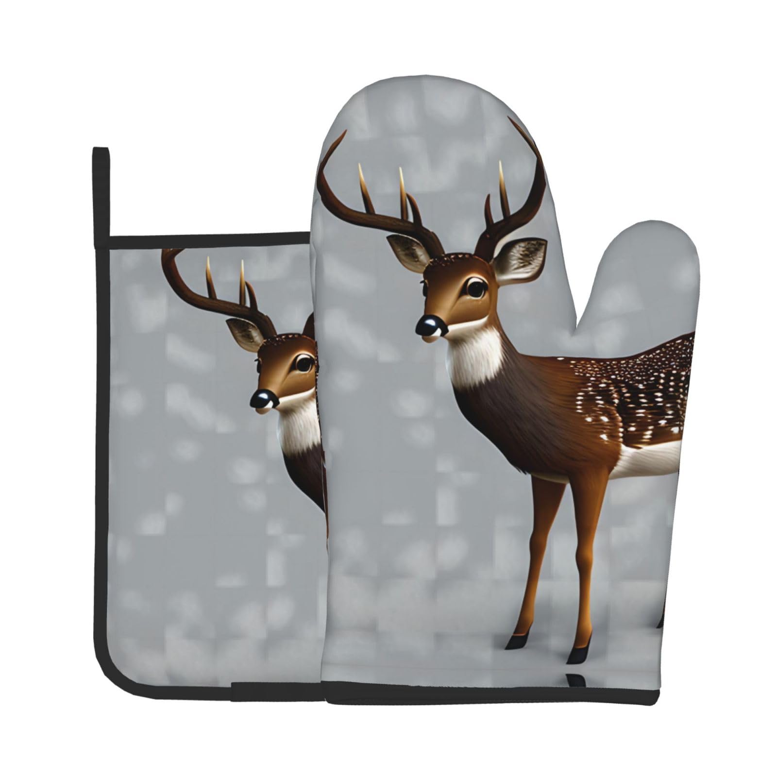 Oven Mitts and Potholders Set of 2 for Kitchen Baking Cooking GrayGrey Plum Deer Thick and Durable