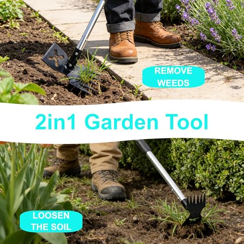 image for warmtree Weed Puller Tool - 2 in 1 Gardening Tools with 60