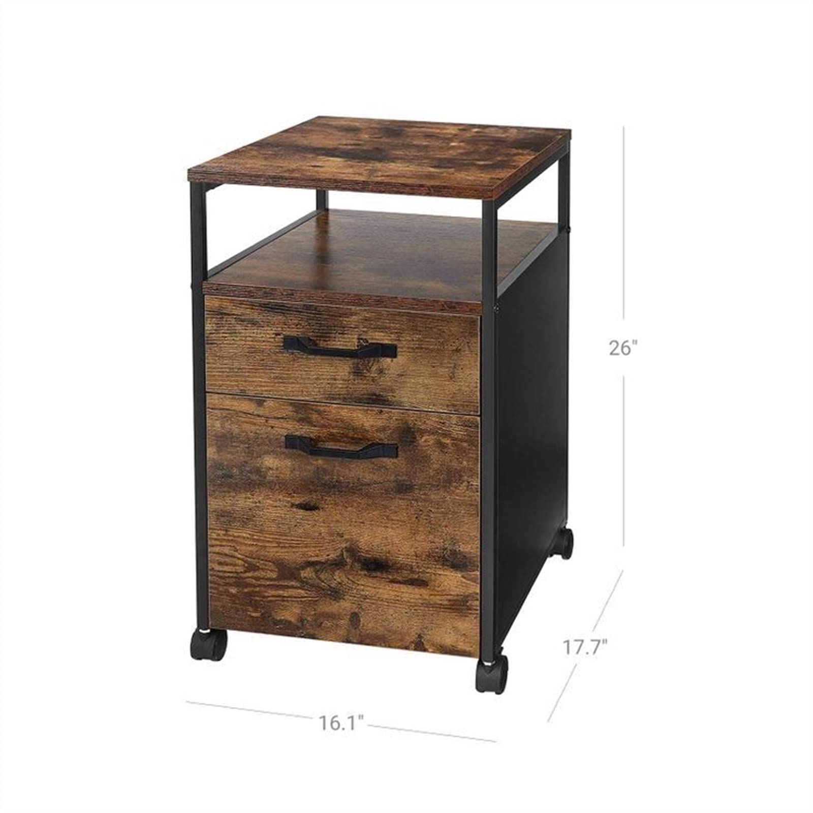 Schedario Mobile archivio su Ruote in Stile Industriale con 2 cassetti Ripiano Aperto for cartelle sospese Formato A4 Letter Gabinetto dell'ufficio