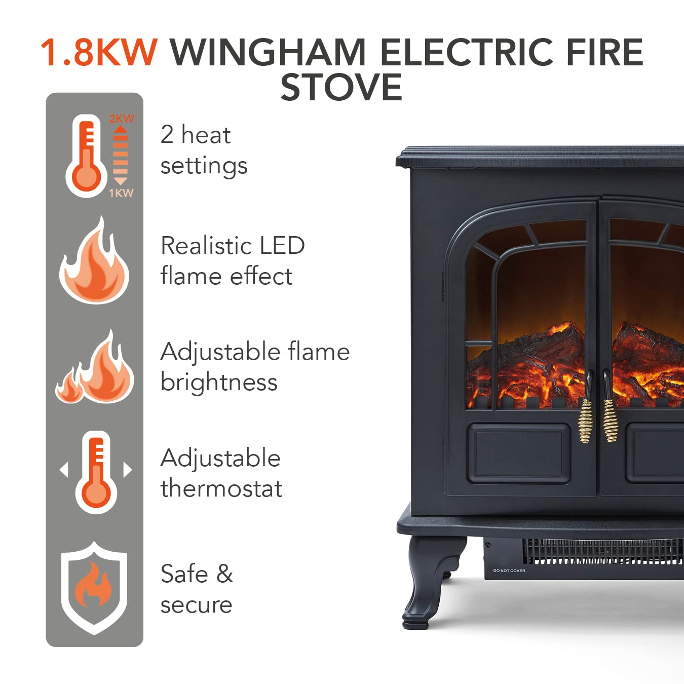 Warmlite WL46019 Wingham Log Effect Stove Fire with Realistic LED Flame