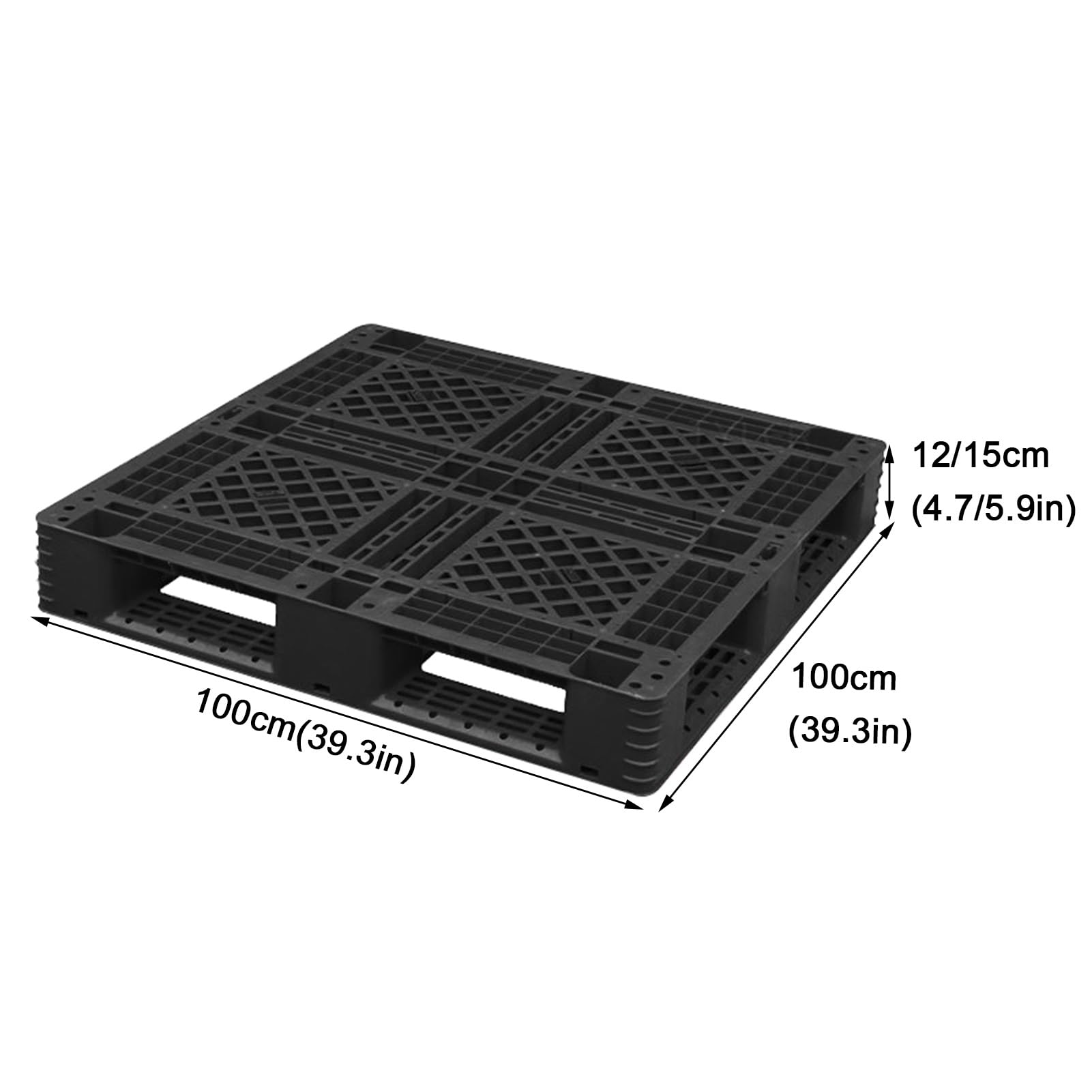 Lot de 4 palettes emboîtables légères en plastique pour entrepôt, plate-forme d'expédition facile à nettoyer, idéales pour la cuisine et le garage, 100 x 100 x 12 cm