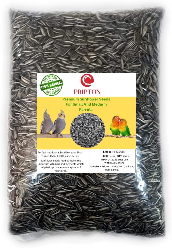 Pripton Sunflower Seeds for Birds and Parrot, Sunflower Seeds for Adult and Young Birds Nuts 250 g Dry Adult, Young, Senior, New Born Bird Food,Pack of 1