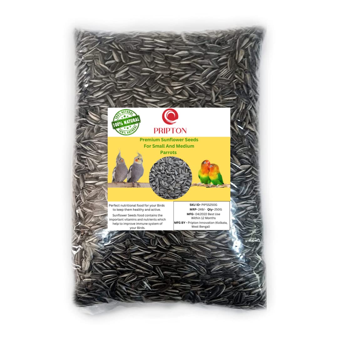 Pripton Sunflower Seeds for Birds and Parrot, Sunflower Seeds for Adult and Young Birds Nuts 250 g Dry Adult, Young, Senior, New Born Bird Food,Pack of 1