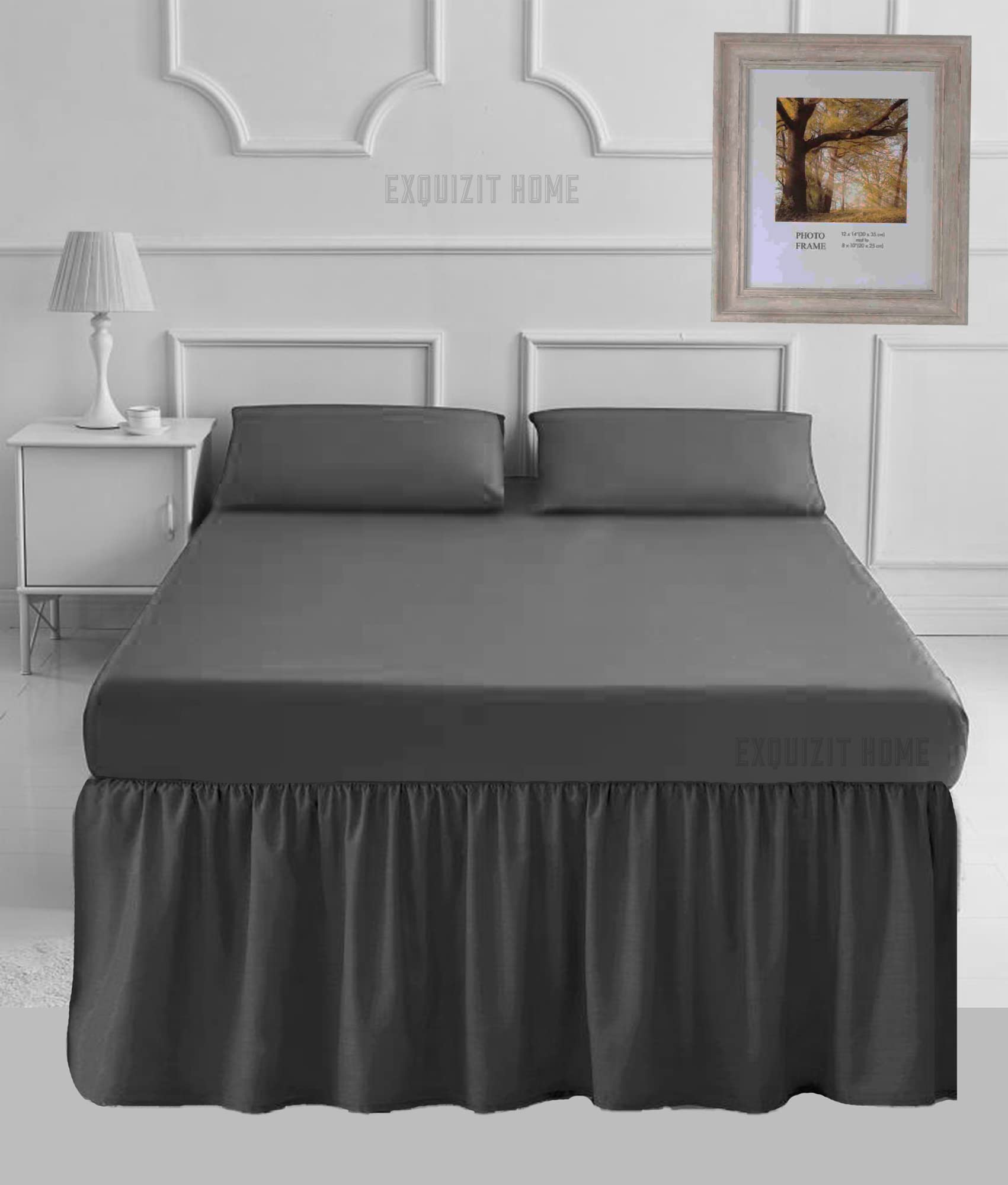 EXQUIZIT HOME® 16" Extra Deep Valance Sheet – 40cm Frilled Drop Polycotton Percale Base Valance, Plain Dyed Easy Care Bed Skirt (Single, Grey)