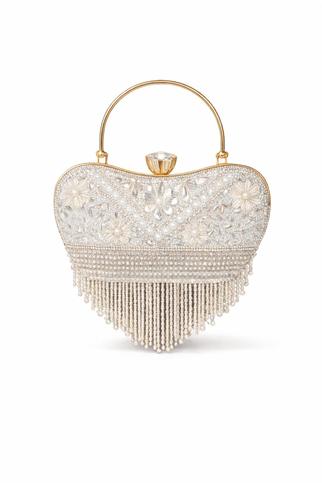 fts Women Apple Shape Pearl Beaded Clutch Bag with Handle & Tassel Fringe – Elegant Evening Handbag.-picture-20