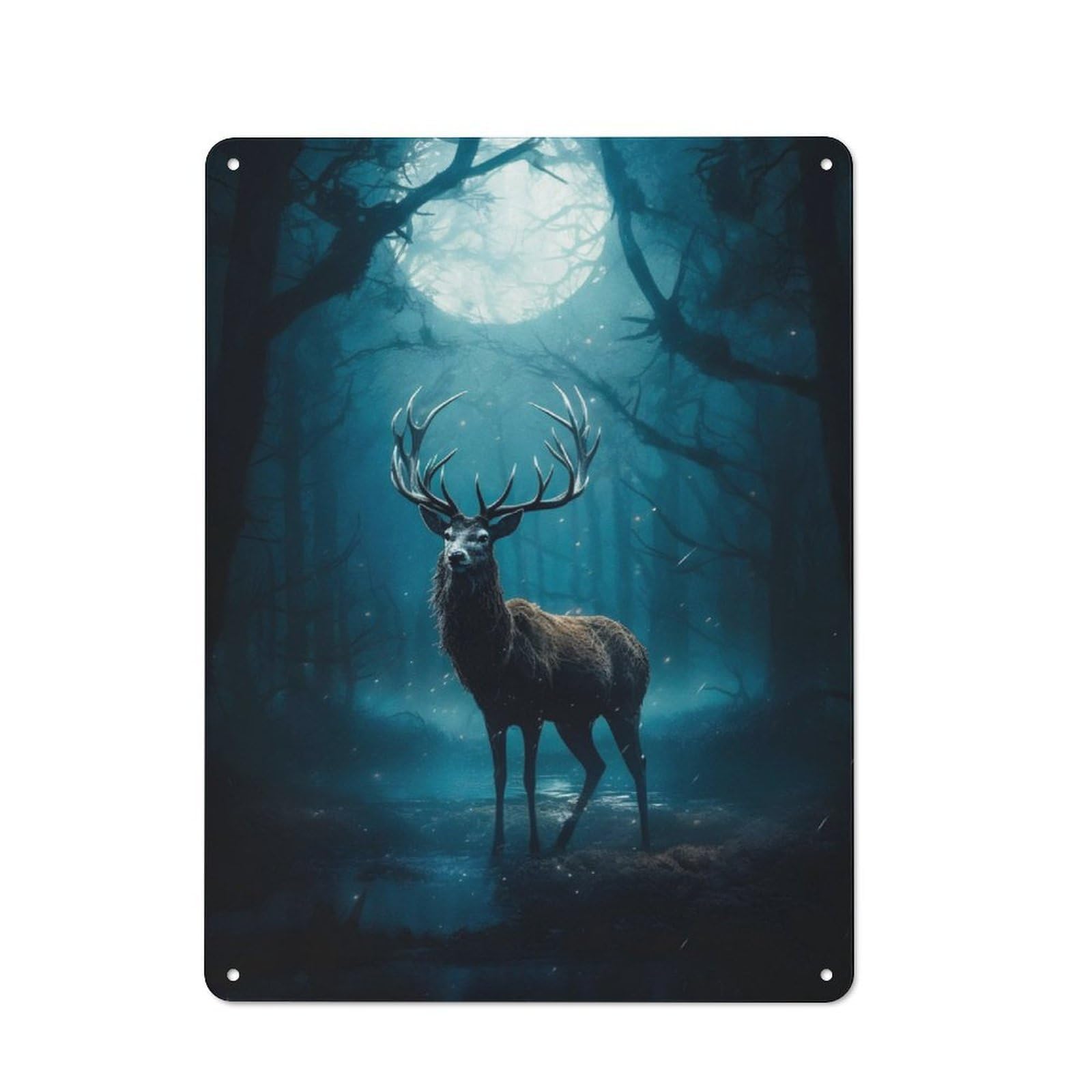 Junmoney Deer In Moonlight Vintage Metal Sign 40X30cm For Guest Room Or Hallway, Suited To Guest Room Decorators
