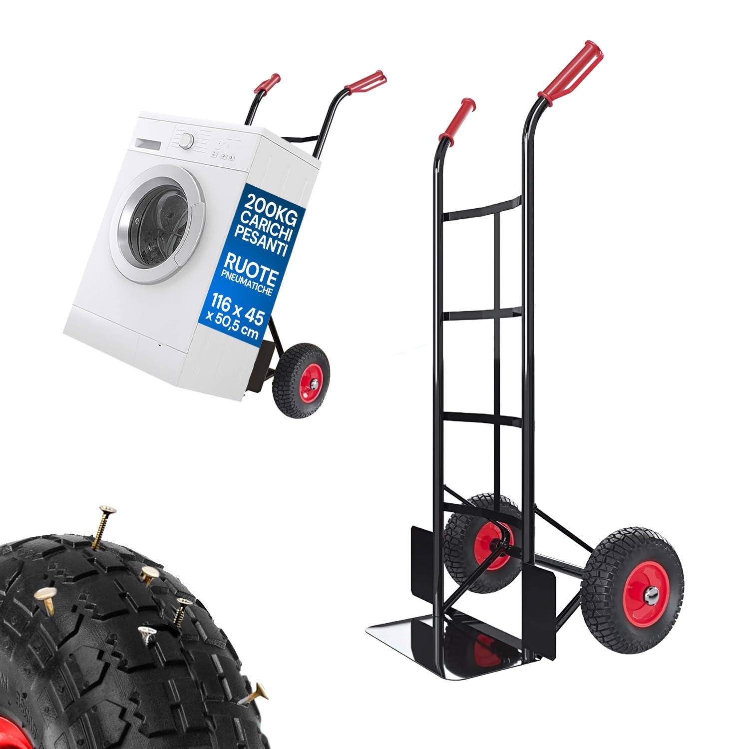 Avilia - Carrello con Ruote Portatutto in Acciaio da 200Kg per Trasporto Sicuro di Carichi Voluminosi, con Maniglie Antiscivolo, Ruote e Struttura Compatta Maneggevole (Blu)