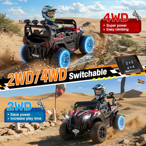 Image of ANPABO 24V Ride On Toys for Kids w /Remote Control, 4WD /2WD Switchable, Red