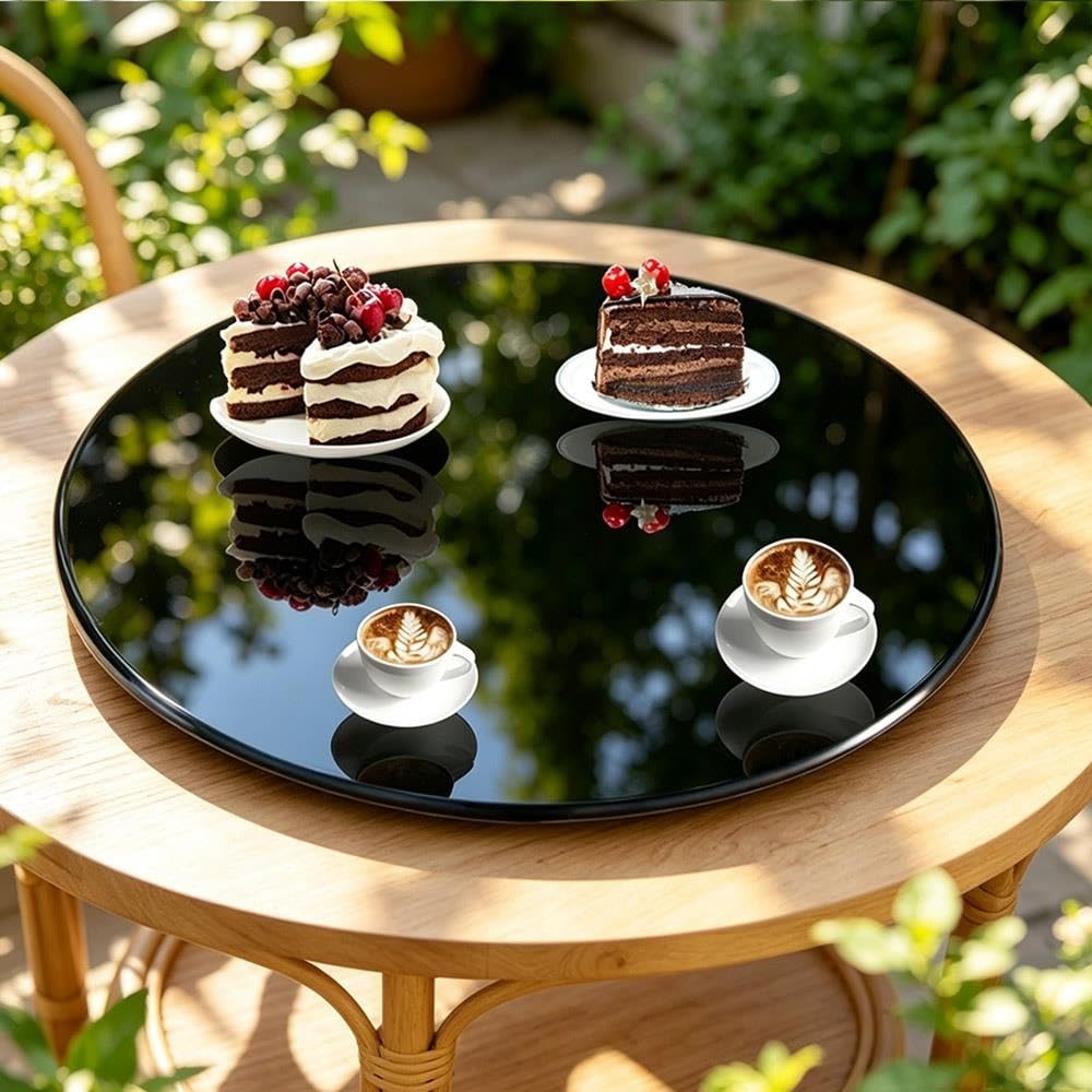 Piatto Girevole in Vetro Nero Lazy Susan Vassoio Girevole Tavolo da Pranzo