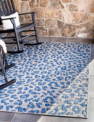 Unique-Loom-Outdoor-Safari-Collection-Area-Rug-Leopard-7-1-x-10-Rectangle-Blue-Gray Unique Loom Outdoor Safari Collection Area Rug Leopard 7 1 x 10 Rectangle Blue Gray