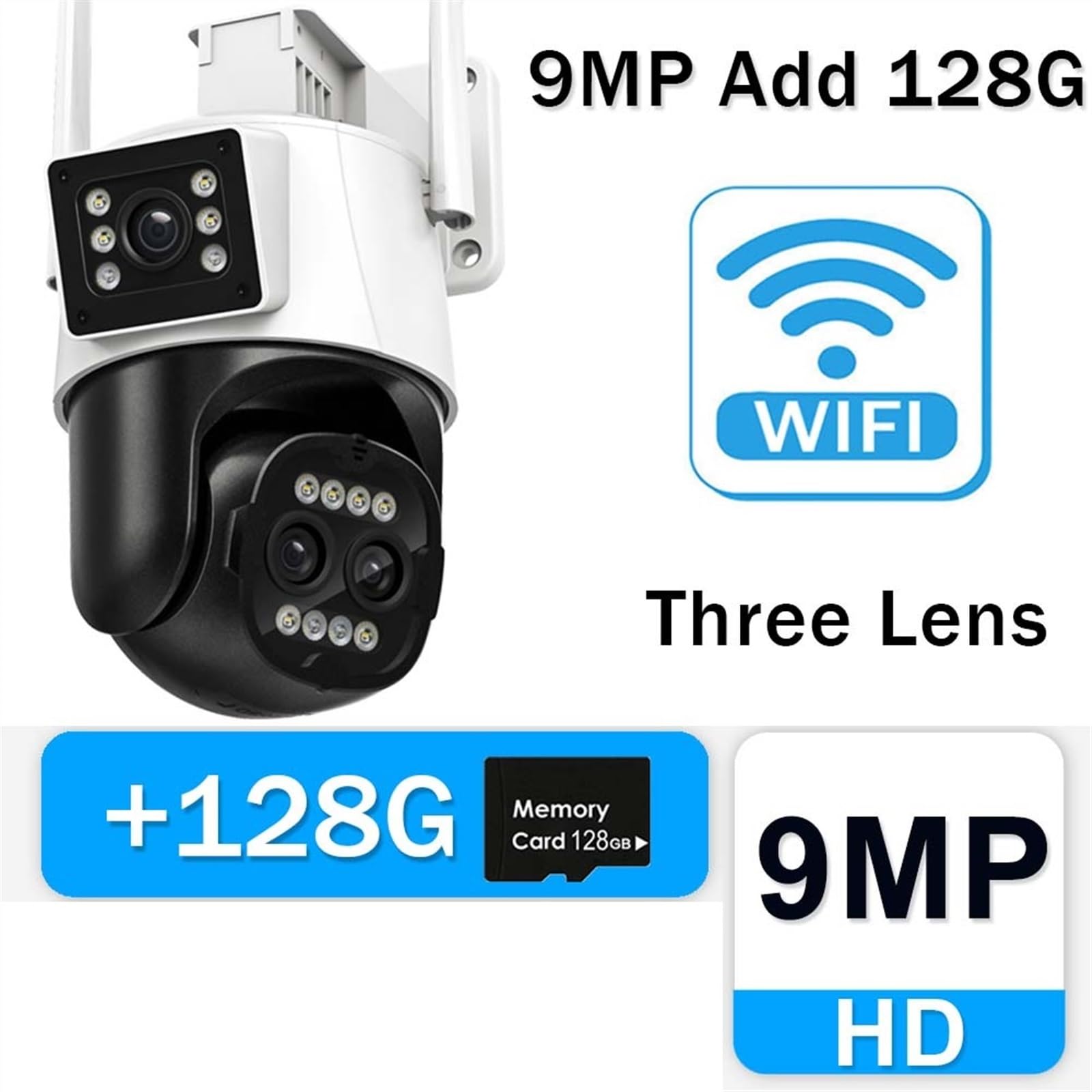 Kamera monitoringowa, Kamera bezpieczeństwa 9MP 4K na zewnątrz 8X Zoom trzyobiektywowa kamera PTZ IP AI śledzące Wi-Fi kamery monitorujące 4MP bezprzewodowa kamera CCTV, Bezpieczeństwo, Zabezpieczeni