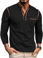 QOSOQ Men's Long Sleeve Henley Shirt - Lightweight Casual Button Pullover T-Shirt for Everyday Comfort