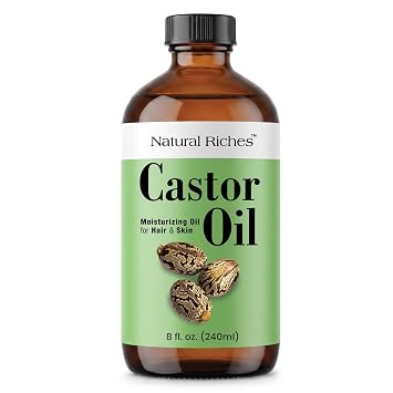 Natural Riches Unrefined Castor Oil Cold pressed Glass Bottle USDA certified for Dry Skin Hair Loss Dandruff Thicker Hair - Moisturizes heals Scalp Skin Thicker Eyelashes Eyebrows 8 fl oz