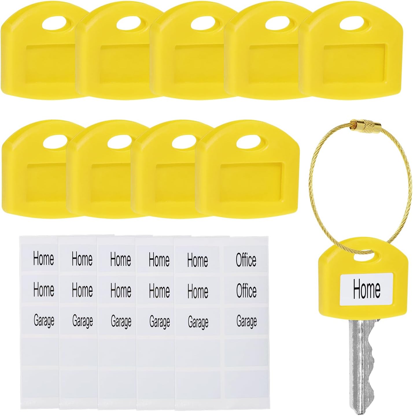 Mini Skater 10 Pcs Silicone Key Covers Cap Tags 1-inch Cute Key Identifiers with Sticker Labels Key Head Protectors for Standard House Work Keys Organization (Yellow)