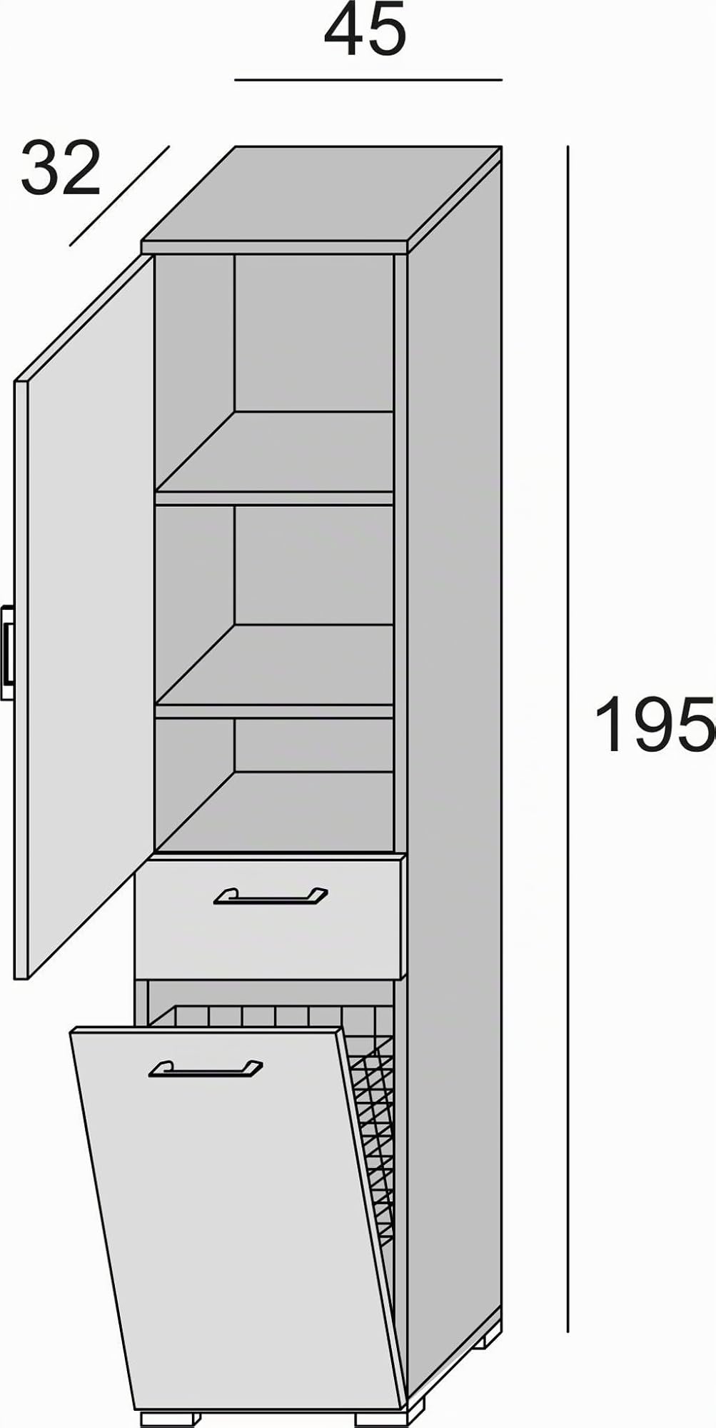 Terraneo mobile multiuso con cestello portabiancheria estraibile, ideale per bagno o lavanderia, salvaspazio – Dimensioni 45x32x195 cm (Bianco cemento)