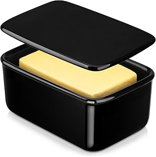 Butter Dishs,Porcelain Butter Dishs with Lid,650ML/22 OZ, Keep Your Butter Fresh and Ready for Spread, for All Your Cooking Needs,Black.