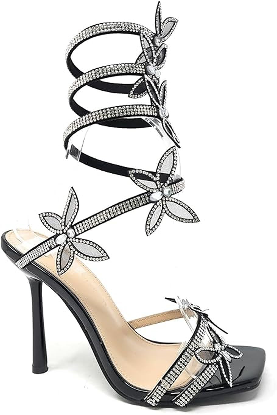 Wild Diva Women Butterfly Rhinestone Strappy High Heels Sandals