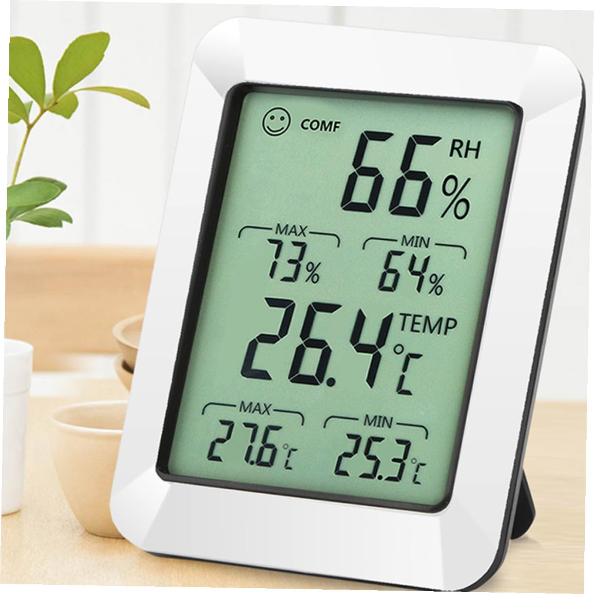 GANAZONO Termometro Igrometro Digitale da Interno Sensibile per Casa e Ufficio Monitor Temperatura e Umidità Preciso Design da Tavolo Parete Basso Consumo Energetico Senza Batteria Inclusa