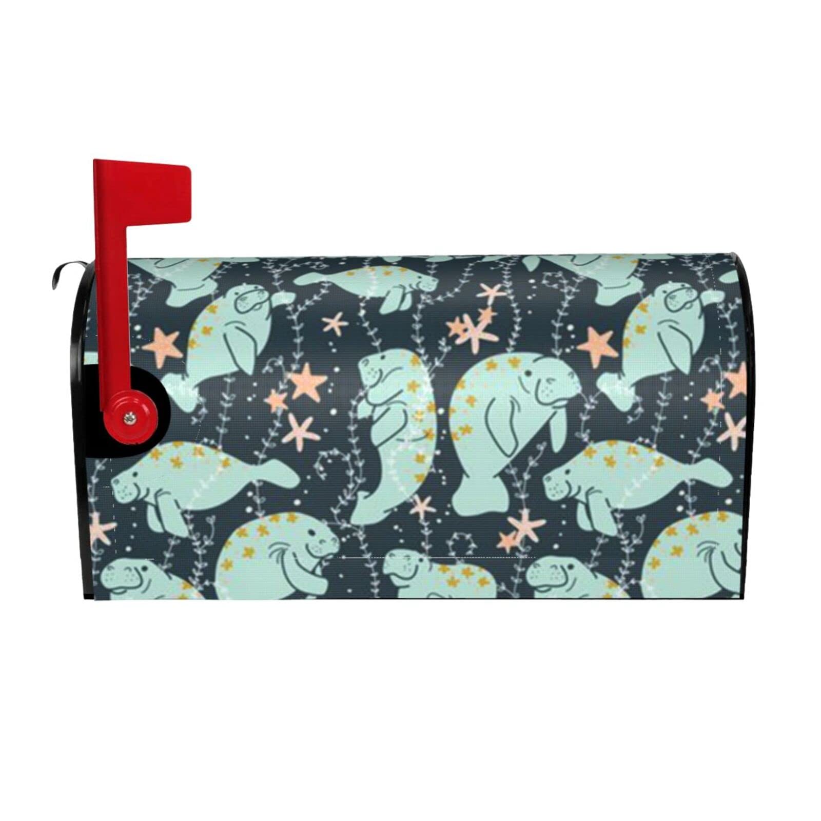 FHDA Manatee Pattern Magnetic Mailbox Cover Standard Size Post Box for Outdoor Garden Yard Home Decor 25.5x21 in
