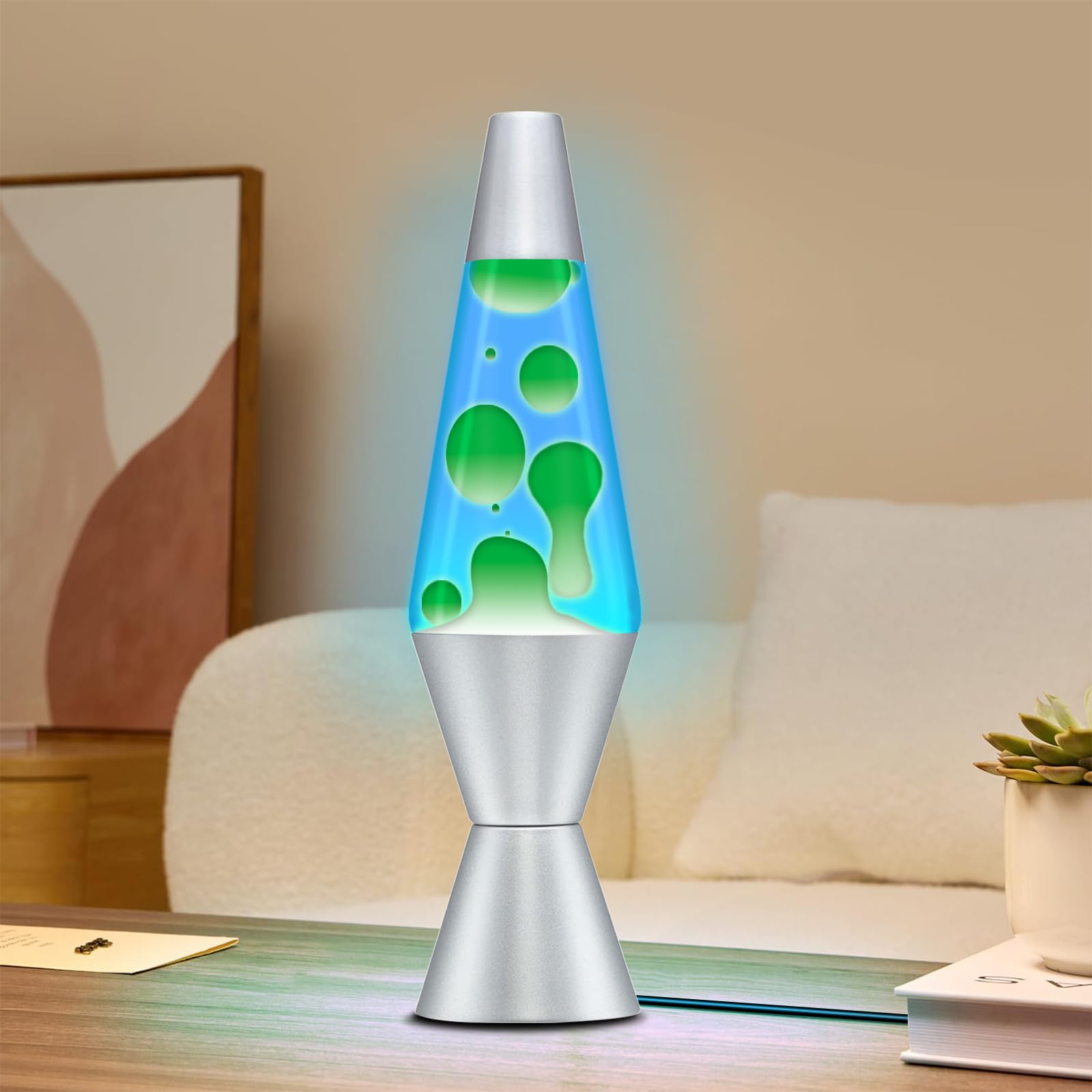 Aozebre 37cm Beautiful Lava Lamp, Motion Lamp - Green Wax and Blue Liquid, Night Light, Magma Lamp for Adults Kids Home Decor Living Room Office Bedroom Party