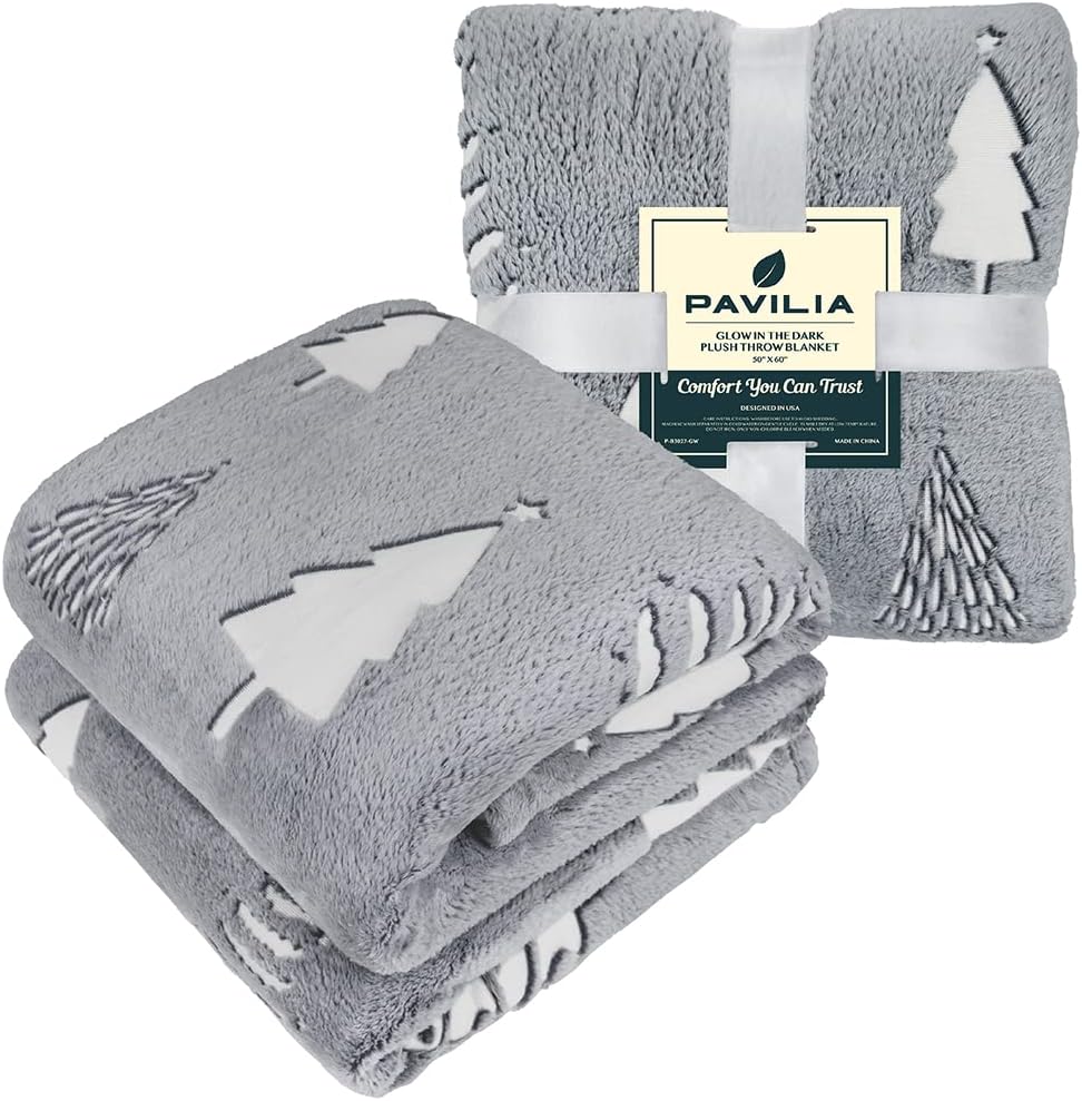 PAVILIA Glow in The Dark Christmas Tree Gift Blanket for Girls Boys, Soft Plush Fleece for 1-10 Year Old Kids, Birthday, Room Decor, 50x60 - Image 9