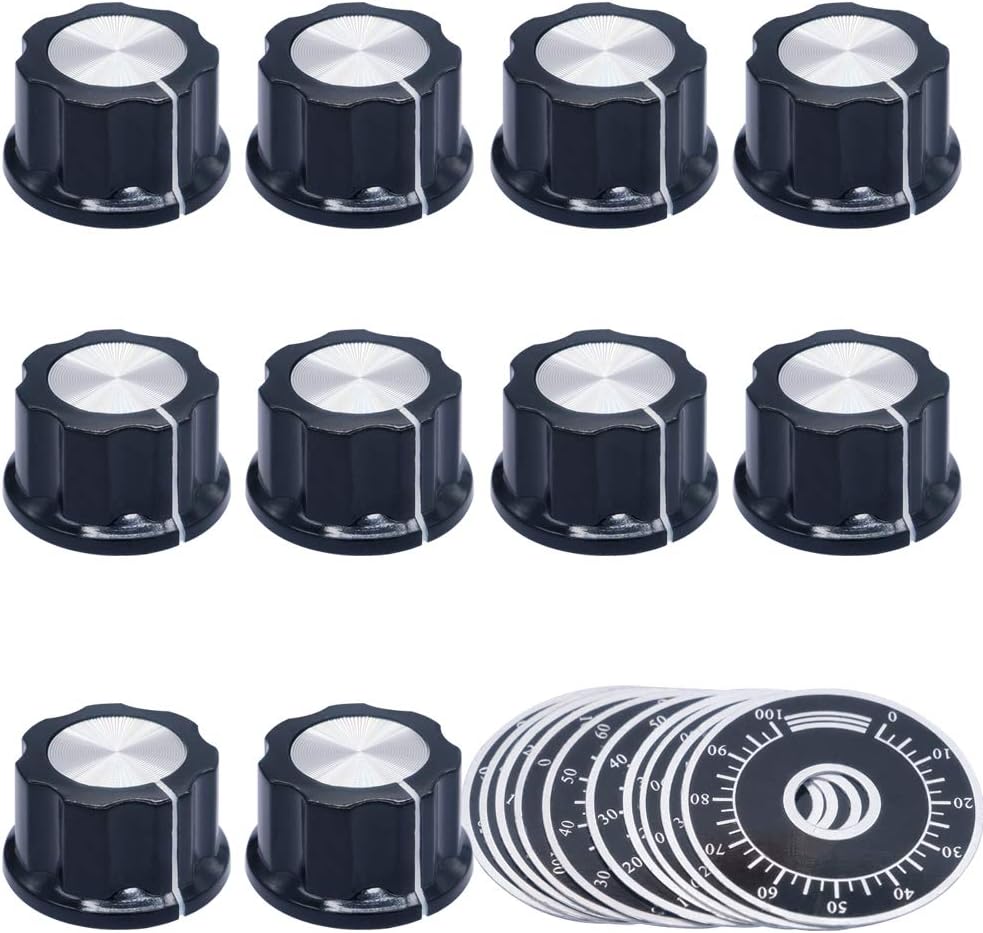 Dopro 10x Guitar Mini Effect Pedal Knobs 6mm Black w/Silver