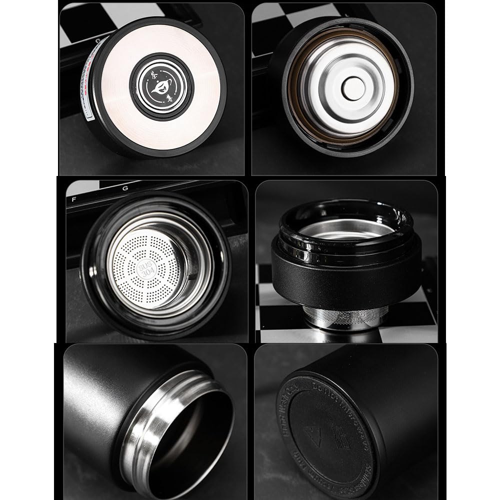 Termo Botella Termica Vaso Termico 500mL Vaso Café Taza de Viaje Inoxidable Antigoteo White Black con Hebilla de Bloqueo, con Desagüe para Té, Apertura de Tapa con Un Solo Clic,White